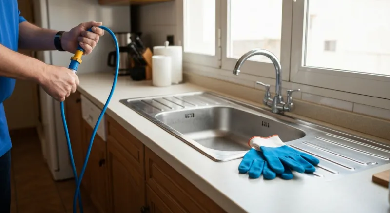Cable de desatasco introducido en bajo de fregadero en Campdevànol